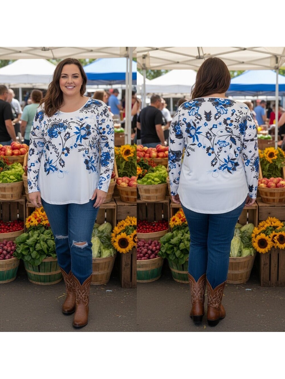 1976 - Rosegal Women's Plus Size 3X Floral Print Long Sleeve Blouse